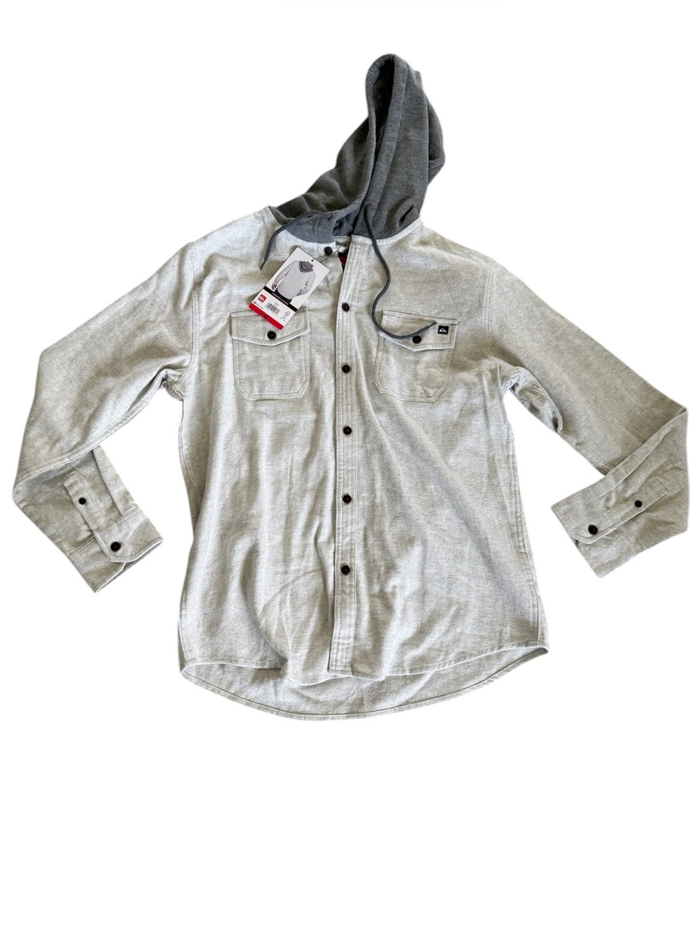 Quiksilver Gray Hooded Button Up Shirt Men’s Medium Cotton Surf Skate Layer